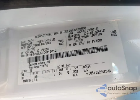 2014 Ford E-350 Super Duty Commercial from USA, damaged, VIN 1FDSS3EL6EDB15012